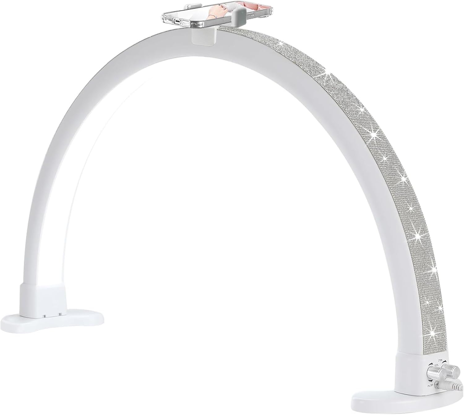 Half Moon Light with Phone Holder, 29 in 48W Nail Desk Lamp, Lash Light for Eyelash Tech, Makeup, Tattoo, Spa, Salon, Nail Tech Lamp with Stepless Dimming & Color Temperature(White)