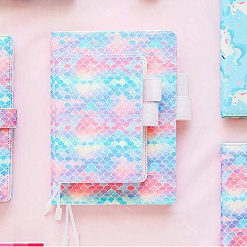 Chris.W Refillable Mermaid A5 Planner PU Leather Cover Notebook with Pen Holder Loop, Business Cards Pockets and Page Markers, Inner Pages Included(Fish Scale)