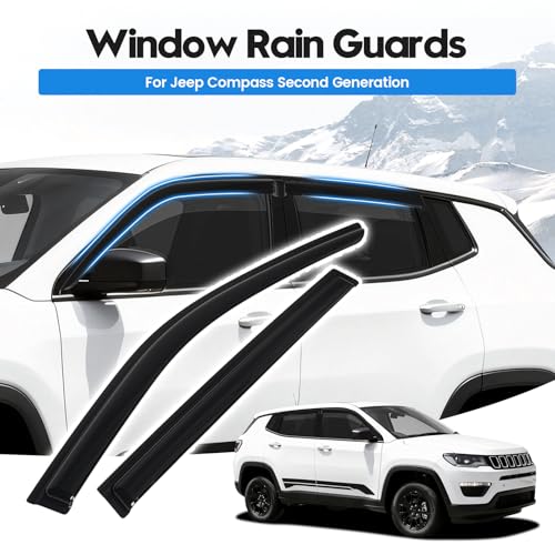 Image of Compass Rain Guard - Window Visors for Jeep Compass 2017-2025 2026, Out-Channel Side Window Rain Guards for Compass Accessories, 4PCS, Black, Car Accessories