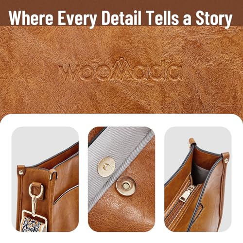Image of WOOMADA Crossbody Bags for Women Vegan Leather Hobo Handbag Trendy Shoulder Bag with 2 Adjustable Strap(1pc-light green)