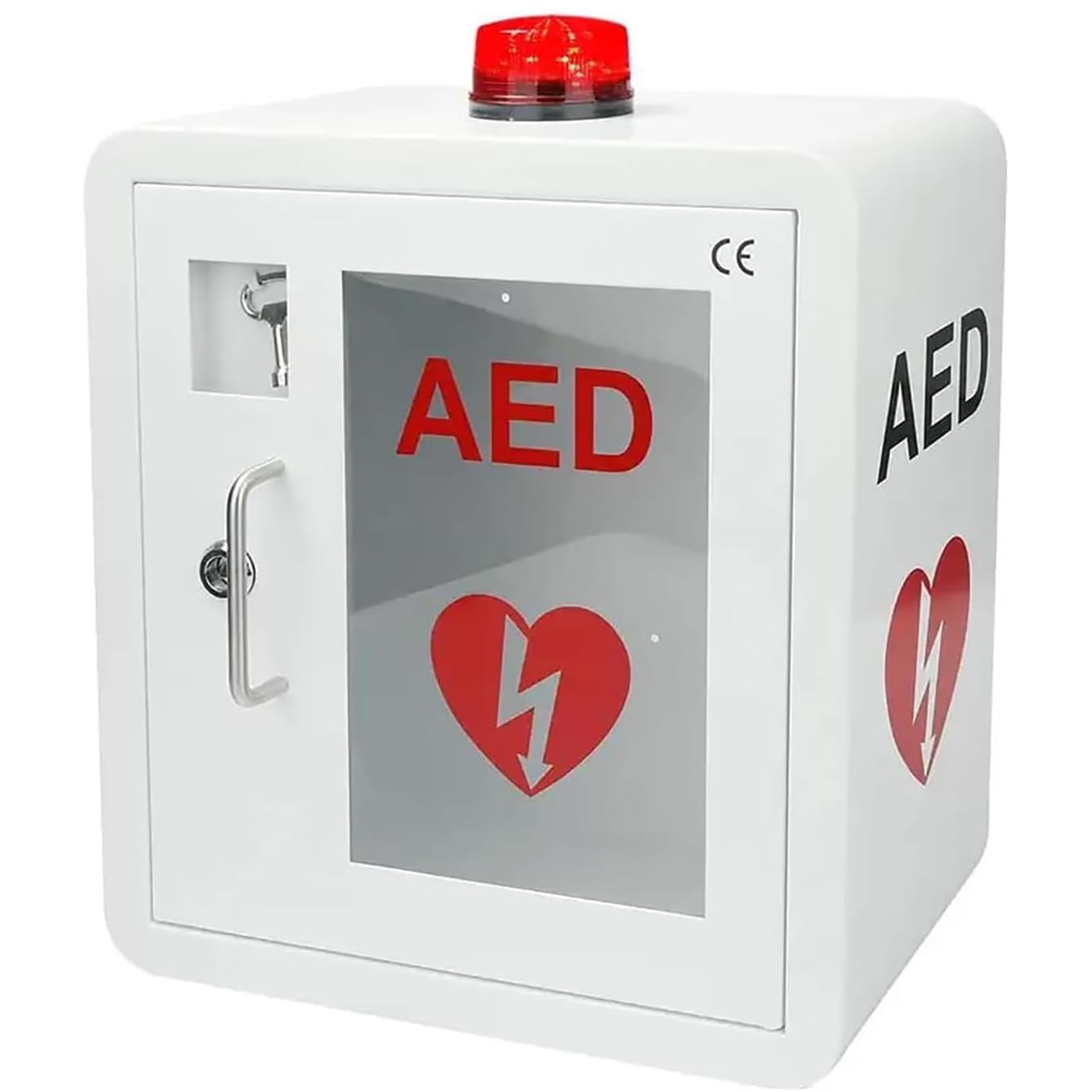 AED-Schrank, Wandmontageschrank aus Metall und Stahlblech mit Schlüssel- und Alarmsystem, Erste-Hilfe-Koffer, Abgerundeter Eckrand, passend für die meisten AED-Modelle, für die häusliche Krankenpfle