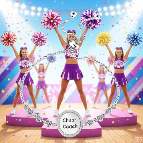 Image of BEKECH Cheerleader Coaches Cheer Coach Bracelet Jewelry for Coaches Cheer Gift for Her Appreciation Gift for Cheerleading (card-silver)