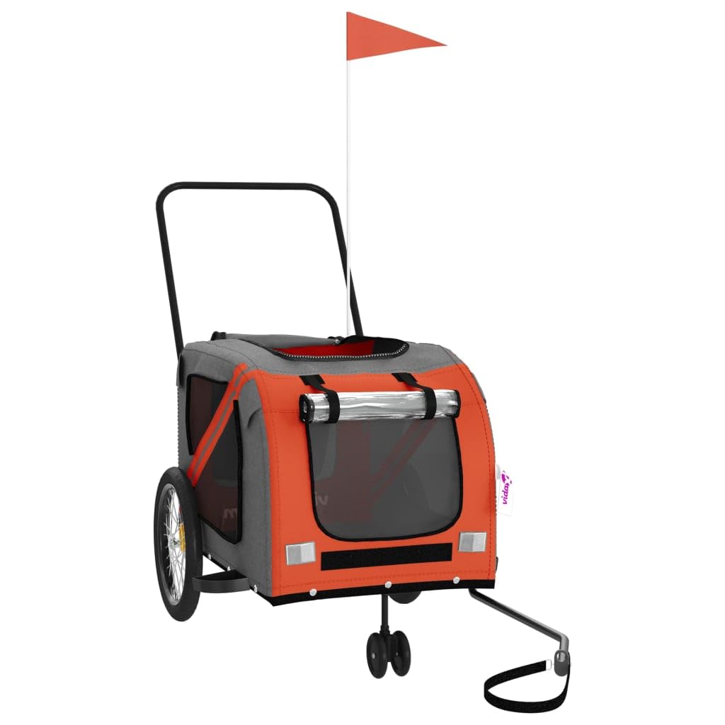 Remolque de bicicleta para perros y gatos negro gris de tela Oxford y hierro, capacidad de carga, plegable, con ventilación, ventana de visión, elementos reflectantes y bandera