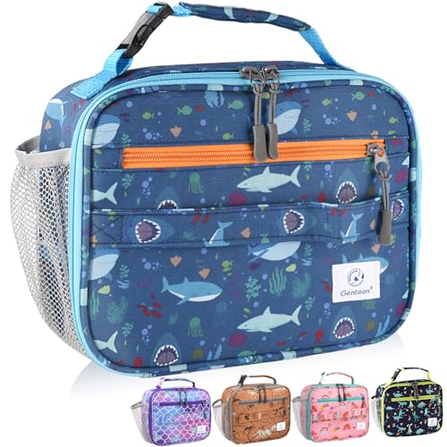 Genteen Lunch Box Kids Prints Insulated Lunch Bag Kids Boys Girls Soft Bag Mini Cooler Back to School Thermal Meal Tote Kit Lunch Box for School Work Outdoor - Shark