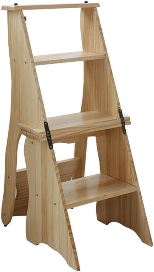 Portable Folding Step Stool|Wooden 4 Step Indoor Ascend Stepladder|Household Multifunction Flower Stand Ladder Chair Stool for Kitchen Bathroom Office,150 kg Capacity