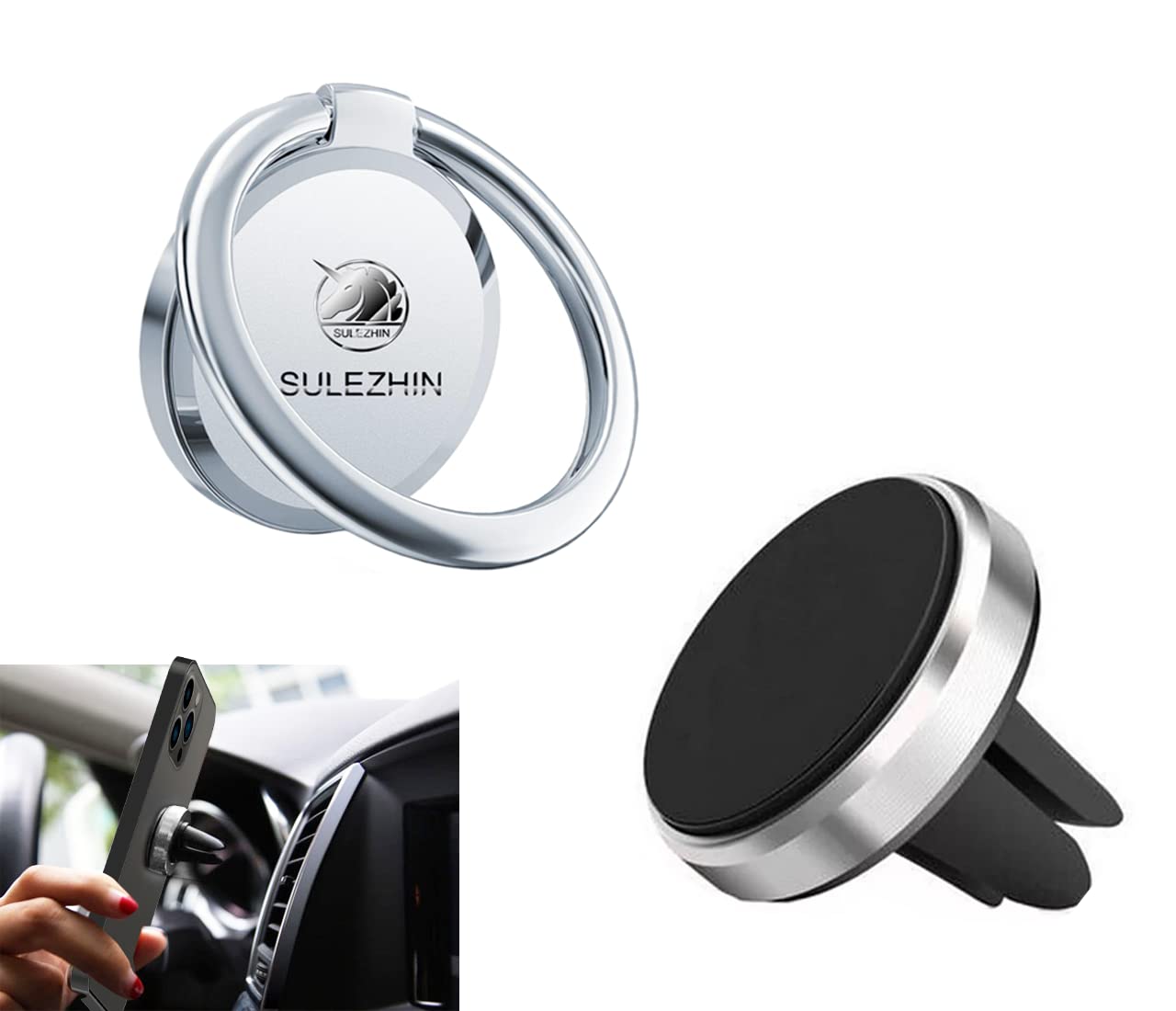 Anneau Magnétique Pour Téléphone - Support Rotatif 360°, Fixation Double Face Pour Voiture, Bureau, Sport