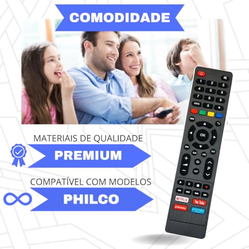 Controle Remoto Compatível com PHILCO BRITÂNIA Smart TV LCD LED 4K com Netflix Youtube Globoplay Pri