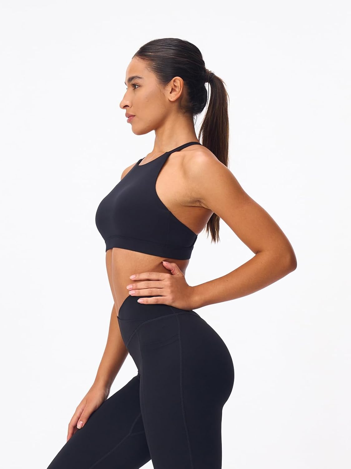 High Neck Cross Back Sports Bra for Women Light Support Yoga Bralette Thin Strap Removable Pads Pilates Workout Top - Image 3