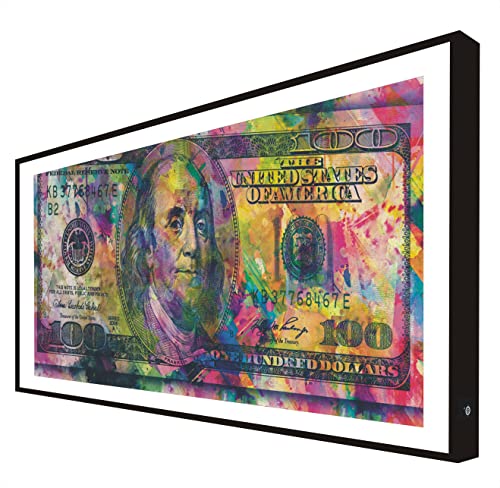 Ccretroiluminados Cuadro con Marco Madera Lacada en Negro Iluminado con Luz Leds Money