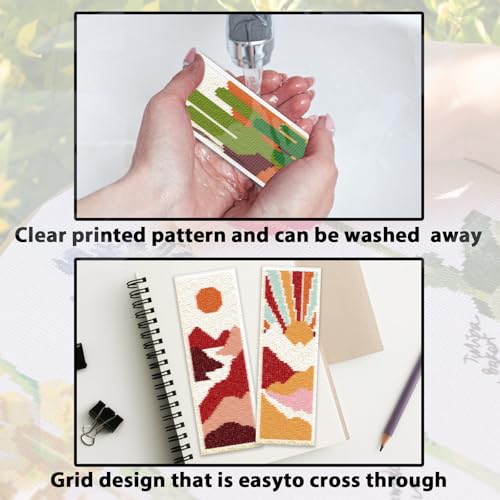 Image of ACRNIGHEET 6PCS Cross Stitch Bookmark Kit for Beginner Boho Abstract Landscape Stamped Cross Stitch Kits for Adults Crossstitch Kits Adult Bookmarks with Instructions Hand Embroidery Craft Gift 11CT