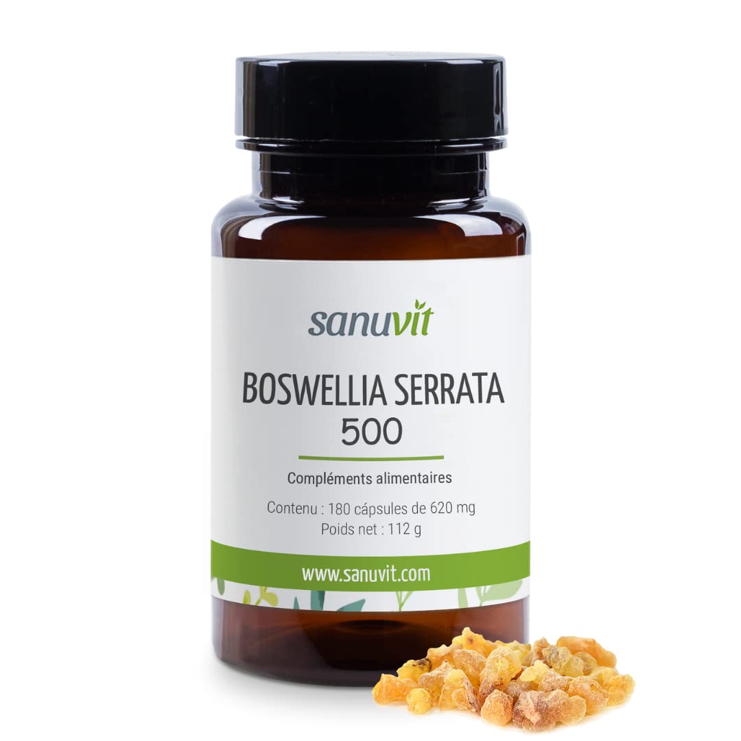 Sanuvit® - Boswellia Serrata 500mg | Hautement dosé avec 500mg de Boswellia serrata indien par capsule | Haute biodisponibilité | avec matière première premium Boswellin® | Végétalien | 180 capsules