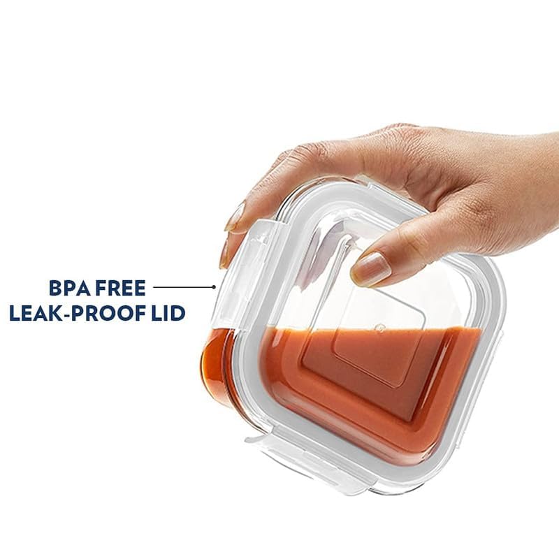 Image of Transparent Glass Lunch Box | Borosilicate Glass Container with Airtight Clip Lock Lid | Microwave, Freezer Safe Glass Tiffin Box (Borosilicate Glass Lunch Box - Square - 500 ml (Pack Of 2)