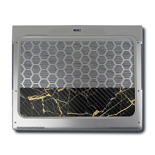 Image of MightySkins Carbon Fiber Skin Compatible with Alienware X16 R1 (2023) Full Wrap Kit - Black Gold Marble | Protective, Durable Textured Carbon Fiber Finish | Easy to Apply | Made in The USA