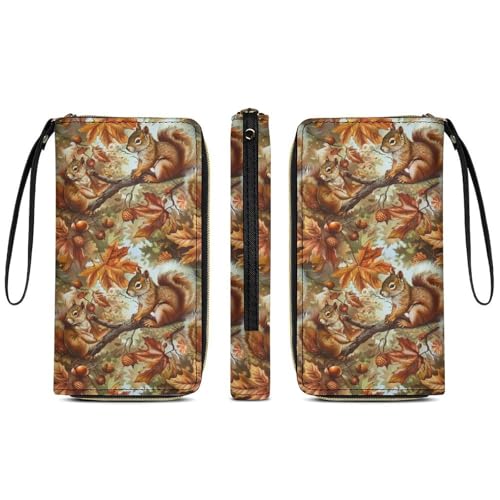 Fall Squirrel Women's Wallet Wristlet Zipper Purse with Hand Strap Travel Credit Card Holder for Daily Use Gifts4