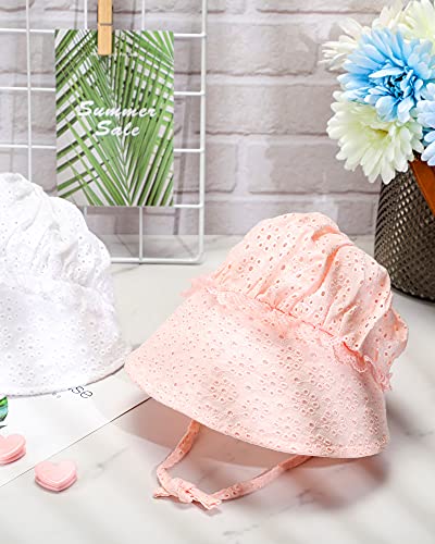 Bennim 2 Pieces Baby Girls Sun Hat Baby Breathable Bonnet Hollow Sun Protection Floppy Beach Hat Vacation Caps Newborn Baby Hats White, Pink #TOP3