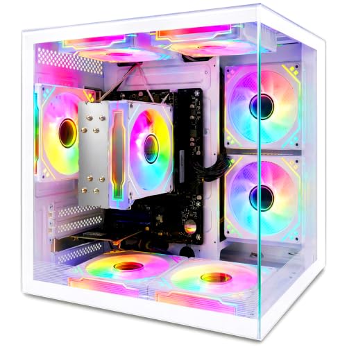 Image of LXZ Gaming PC Desktop Computer, AMD Ryzen 5 5600GT, 16GB DDR4, 1TB NVME SSD, Prebuilt Tower PC with Integrated Graphics, WiFi, RGB Cooling Fans, for Home Office and Student, White Tempered Glass Case