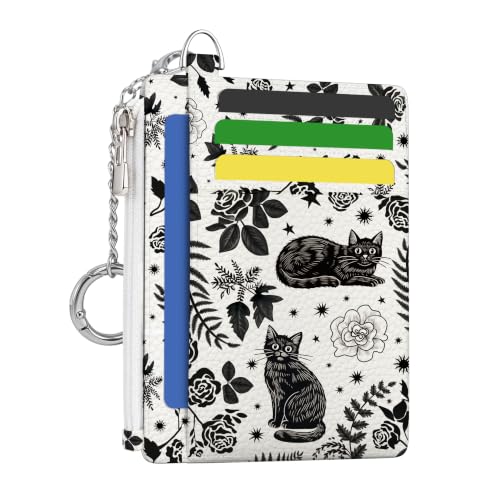 Image of Hancynir Black Cat Floral Credit Card Holder Small Wallet Women, RFID Slim