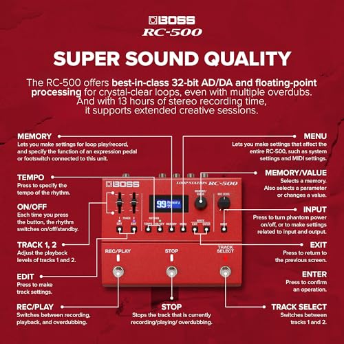 Image of BOSS RC-500 Loop Station | Advanced Two-Track Looper with Onboard Mixing & Deep Control Options | Class-Leading Sound Quality | 16 Versatile Drum Kits | 13 Hours Record Time | Expanded Control Support | - Advanced Dual-Track Looper with Onboard Mixing and Deep Control, Up to 13 Hours of Stereo Recording Time, Scatter, Shift