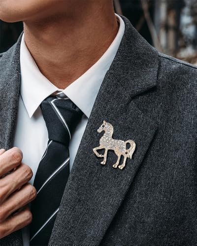 Image of Rhinestone Horse Animal Brooch Pin for Women Girls Men Fashion Crystal Pony Brooches Lapel Pins Cute Dress Accessories Holiday Party Race Jewelry Unisex Gift