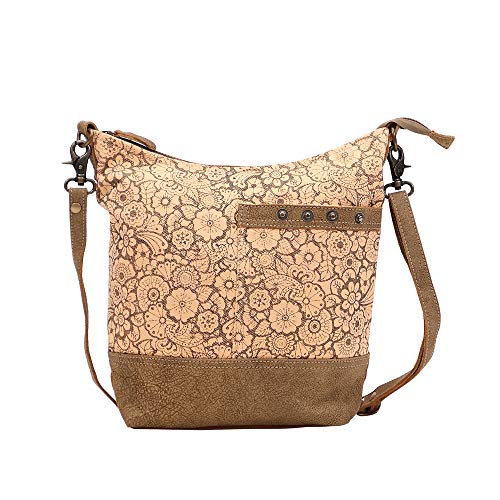 Myra Bag Apricot Upcycled Canvas & Leather Shoulder Bag S-1449