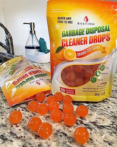 Garbage Disposal Cleaner And Deodorizer Drops- [[50-Count]] Orange Zest Scented Kitchen Sink Freshener Pods & Drain Odor Eliminator Disposer Care Balls By Bastion #TOP1