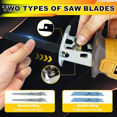 Image of Cordless Reciprocating Saw Compatible with Dewalt 20V MAX Battery, 0-3500 SPM, Variable Speed Trigger, One-Handed, Keyless Blade Clamp, Tool Only