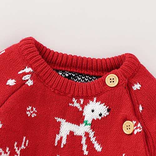 Borlai Pasgeboren Baby Kerst Romper Outfit Peuter Jongen Meisje Rood Herten Gebreide Trui Jumpsuit Ronde hals Overall Bodysuit - Afbeelding 8