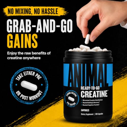 Image of Animal Micronized Creatine Monohydrate Capsules - 300 Caps, 2500mg per Serving to Support Muscle Growth, Endurance, ATP Production, Cognitive Function, Strength, Recovery, and Delay Muscle Fatigue