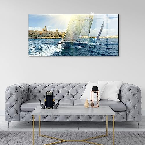 Tableau en verre coloré de luxe yacht 120x60cm pour salon moderne