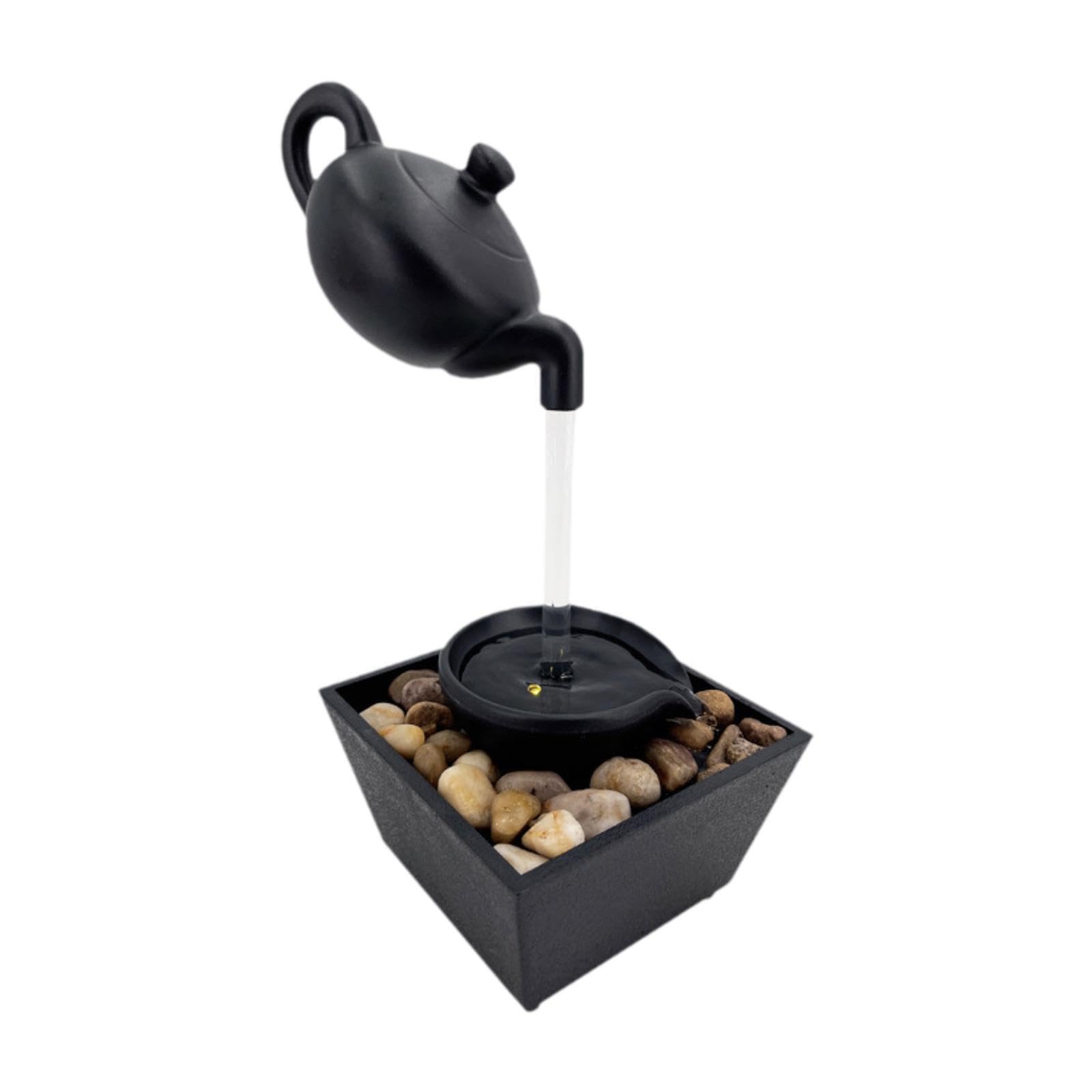 QIXCXAZ Stylish Water Feature With Floating Teapot Tabletop Decor And Enhancing Indoor Ambiance For Meditation Spaces Floating Teapot With Light Stone For
