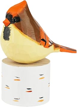 Handmade Wood Bird Figurines , Hand Carved Painted Wooden Bird Ornaments Crafts Home Office Desktop Decor Gifts Female Cardinal