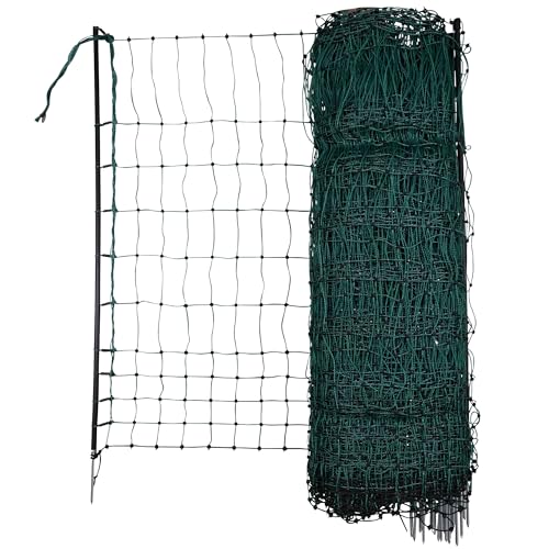 Kerbl Hobbyfarming PoultryNet, 106cm, 50m, Rete per pollame, Rete per recinti, Senza Corrente, Punta Doppia, Verde, 15 Pali, polli, oche, Tacchini, 3 Anni di Garanzia, stabilità ai Raggi UV