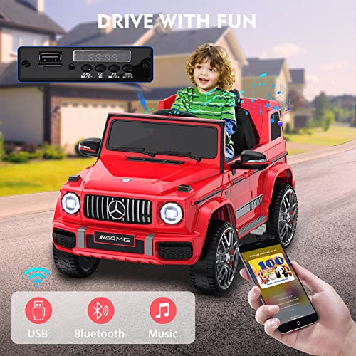 Anpabo Licensed Mercedes-Benz G63 Car For Kids, 12V Ride On Car W/Parent Remote Control, Low Battery Voice Prompt, Led Headlight, Music Player & Horn, Soft Start, Kids Electric Vehicle, Red #TOP5