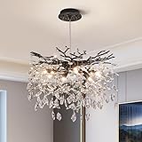 Modern Tree Branch Crystal Chandelier Luxury Black Crystal Pendant Lighting 18' Contemporary 6-Light Chandeliers for Dining Room Kitchen Bedroom Living Room
