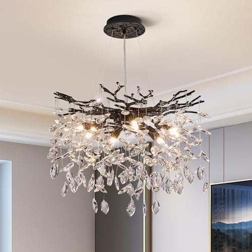 witkey Modern Tree Branch Crystal Chandelier Luxury Black Crystal Pendant Lighting 18' Contemporary...