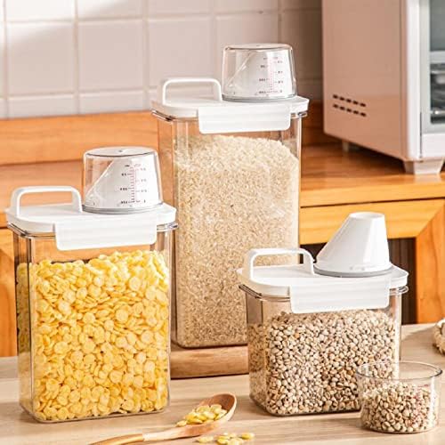 Beruyu Kitchen Rice Storage Container, 2300ml Transparent Airtight Food Storage Container with Measuring Cup, BPA Free Plastic Cereal Container for Flour, Beans, Dog Cat Food Storage