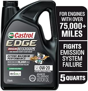 Castrol EDGE High Mileage 0W-20 Advanced Full Synthetic Motor Oil, 5 Quart