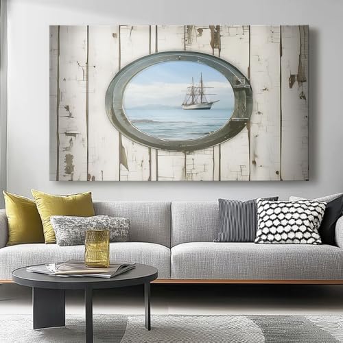 Leinwandbild Shabby Chic Bootsfenster 1 Teilig, Licht Bild auf Leinwand Wanddeko, 60 x 40 cm (Ungerahmt) Kunstdrucke Wandbilder für Wohnzimmer Schlafzimmer Wohnung wand Hintergrund