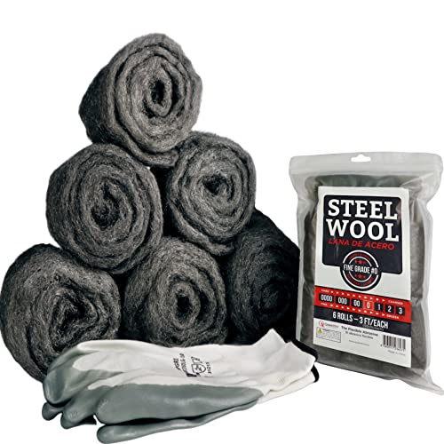 Queen|Bird Steel Wool - 6 Rolls (3ft/Each) - Fill Fabric DIY Kit, Gap/Hole Blocker - Steel Wool Pad - Cleaning, Polishing, Buffing, Refinishing, with A Pair of Gloves