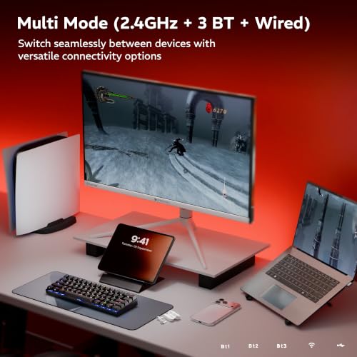 Image of Zebronics Max Ninja 61W Mechanical Keyboard, 60% Compact Layout, Tri-Mode Rechargeable, N-Key Rollover, Linear Red Switches, 1000Hz Polling Rate, 61 Keys, Software Support, Win & Mac Support