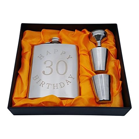 Petaca grabada de 30 cumpleaños con juego de regalo Cover