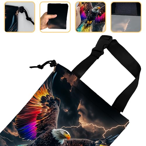 Image of Colorful Bald Eagle Car Trash Bag,Lightning Sky Strap Drawstring Car Garbage Bags,Car Back Seat Organizer with Adjustable Buckle for Car Accessories