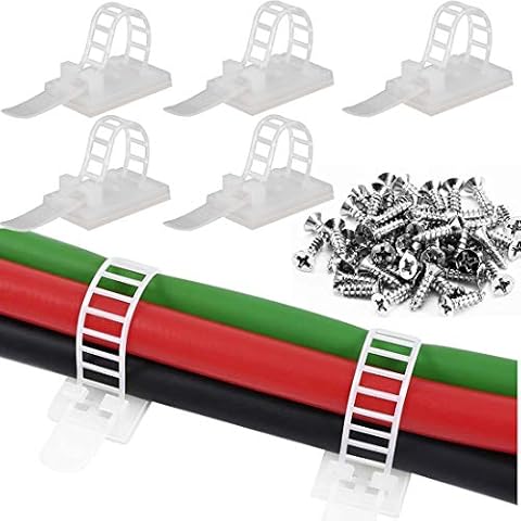 50Pcs Reusable Adhesive Cable Management Extra Screw & Hole, Multi-Purpose Cable Tidy Clips Adjustable Nylon Cable Zip Ties Cord Holders for Home and Office Desk Organization Cover