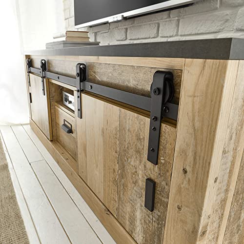 Lomadox Wohnwand in Old Style hell Nb. mit anthrazit, B/H/T: ca. 388/201/43 cm – Bild 5