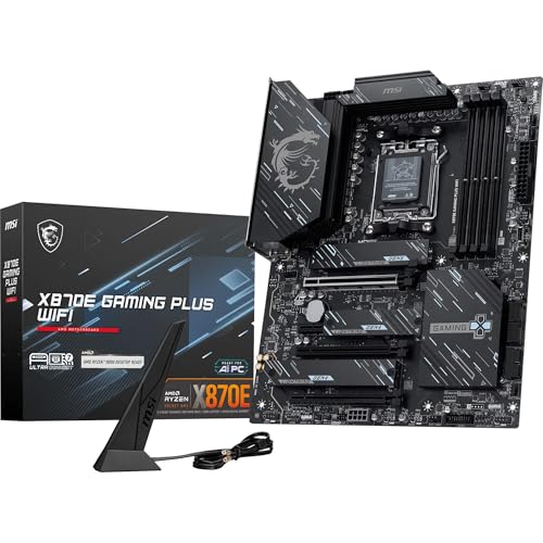 MSI X870E Gaming Plus WiFi Carte mère ATX - pour processeurs AMD Ryzen 9000/8000 / 7000, AM5 - VRM SPS 60A, DDR5 Memory Boost (8200+ MT/s OC), PCIe 5.0 x16 & 4.0 x4, M.2 Gen5, Wi-FI 7, 5G LAN