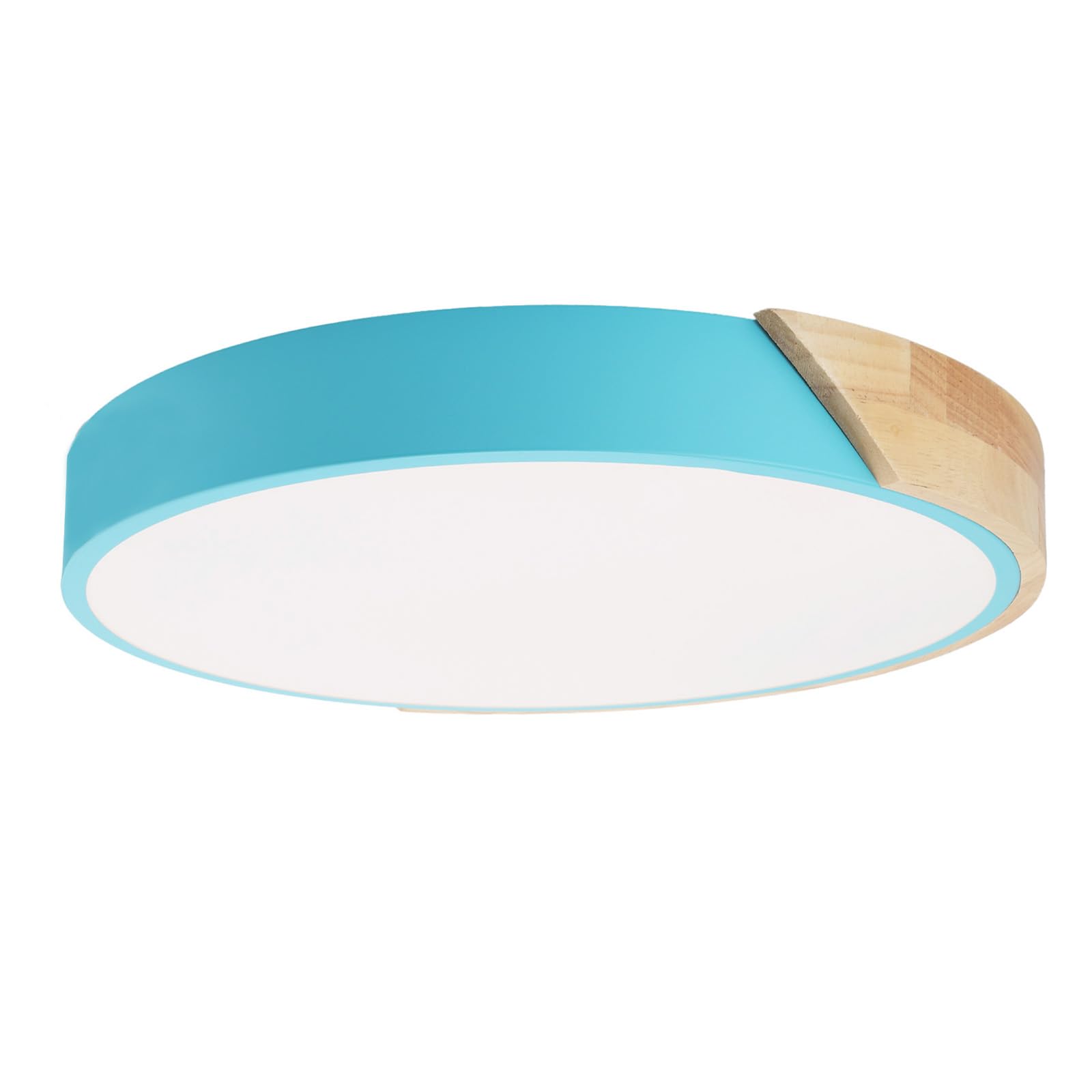 Alpinaluz Plafón LED Ø40 cm Azul y Madera – 30W con CCT Ajustable (3000K/4000K/6000K) – Diseño Nórdico Moderno en Metal y Madera para Salón, Dormitorio u Oficina