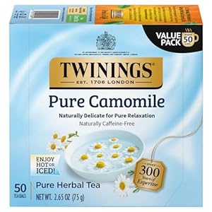 Twinings Pure Camomile Herbal Tea – Naturally Caffeine-Free Camomile Tea Bags Individually Wrapped, 50 Count Ea