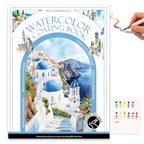 NANASUGUR Libro para Colorear Acuarela Portátil para Adultos Acuarelas Portatiles Colorear por Numeros Adultos Ideal para Relajación y Stressabbau Pintar con Agua