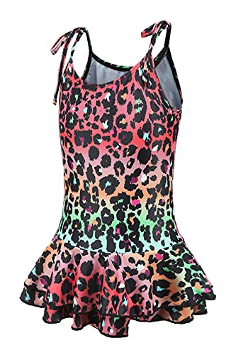 Image of Girls One Piece Swimsuits Halter Bathing Suits Summer Rose Red Leopard Print Swimwear 2-14 Years