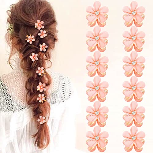 Flower Hair Clips For Women, Small Claw Clips For Girls, 12Pcs Pink Hair Clips Flower Hair Decorations, Cute Claw Clips For Hair Flower Hair Accessories Non-Slip Hair Clips For Thick Hair #TOP9